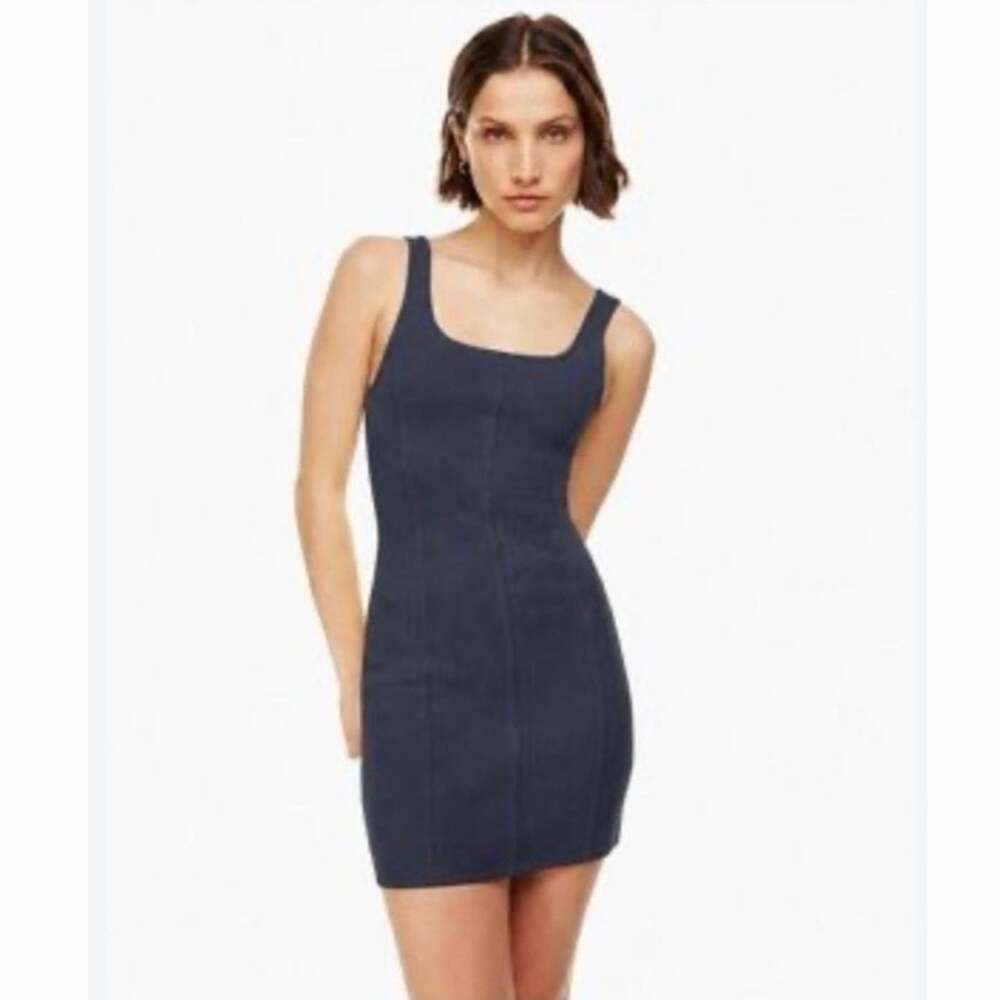 Babaton Aritzia Womens S Navy Blue Sculpt Knit Bodycon Mini Dress Square Neck